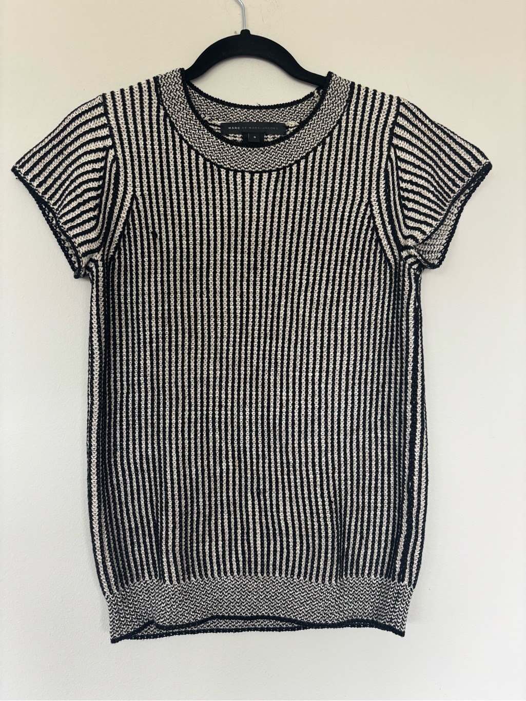 Marc By Marc Jacobs Black & Cream Striped Knit Top